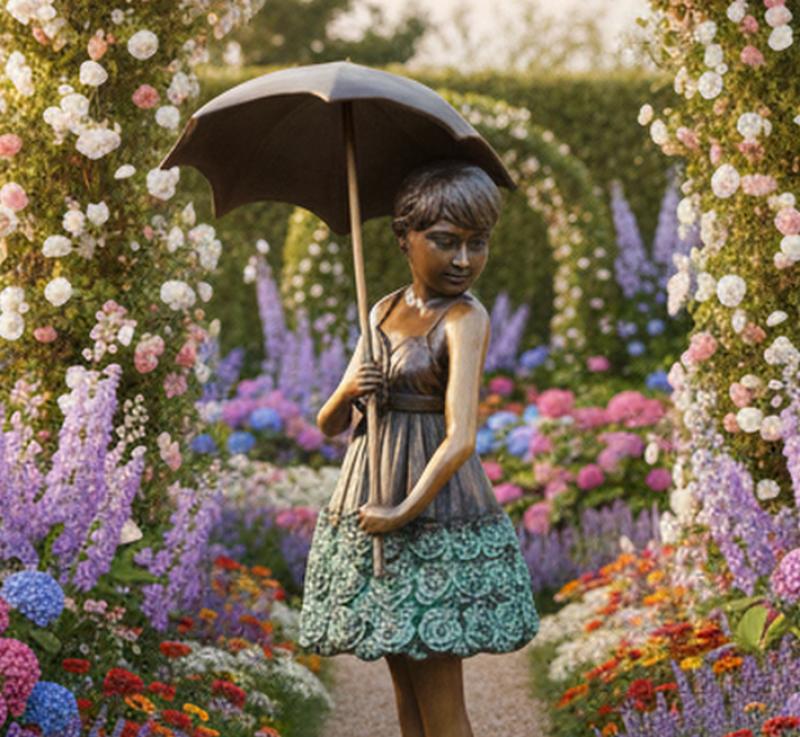 Gartenfigur Mädchen mit RegensSchirm