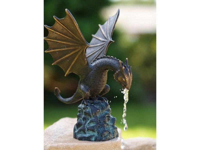 Handgefertigter Bronzedrache mit Wasserspeier 22cm