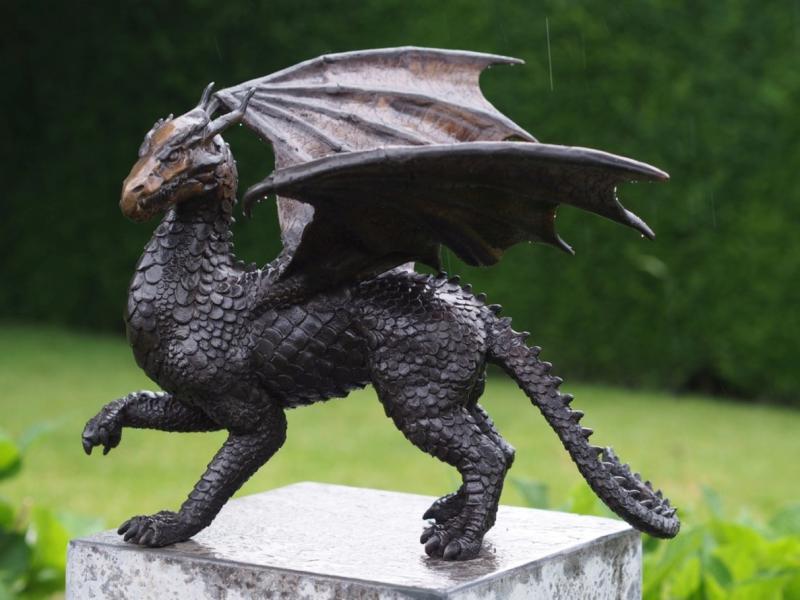 Eleganter Bronze Drache laufende Drachenfigur aus handgegossener Bronze 35cm