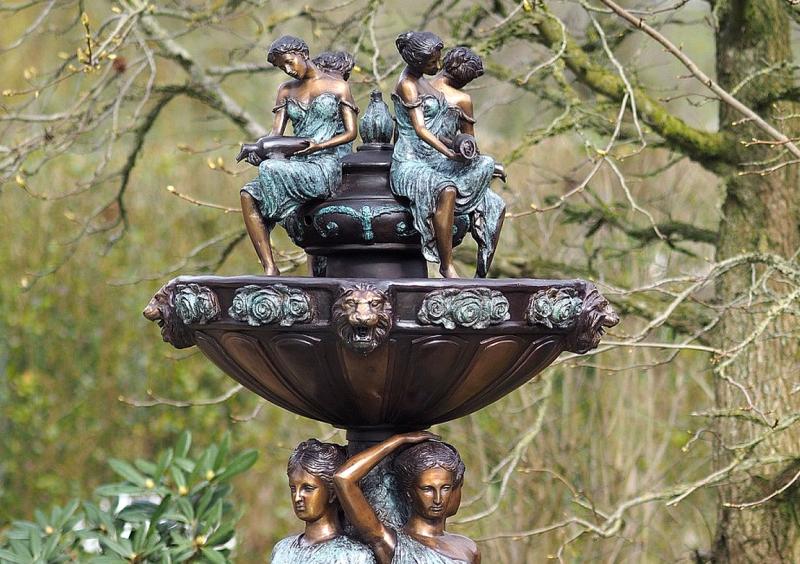 Jugendstil Bronze Zierbrunnen | 3 Grazien Gartenbrunnen 185cm