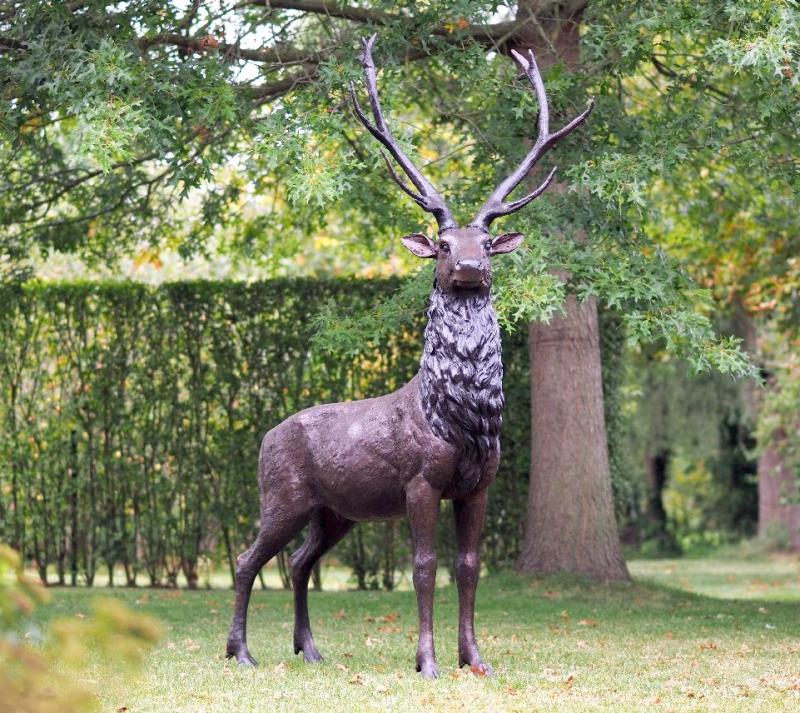 Edle Hirsch Bronze Figur – Majestätische Skulptur mit großem Geweih 216cm