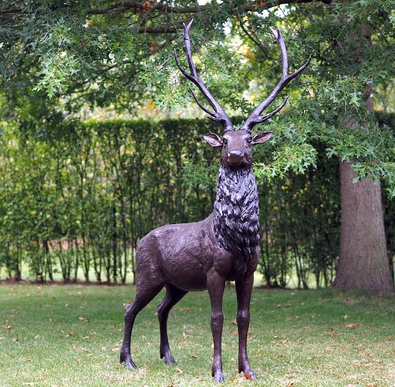 Edle Hirsch Bronze Figur – Majestätische Skulptur mit großem Geweih 216cm