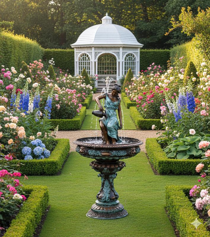 Bronze Brunnen mit Frauen Fifur Wasserträgerin mit Krug