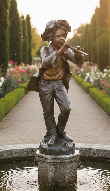 Flötenspieler-Bronze-Figur-Junge