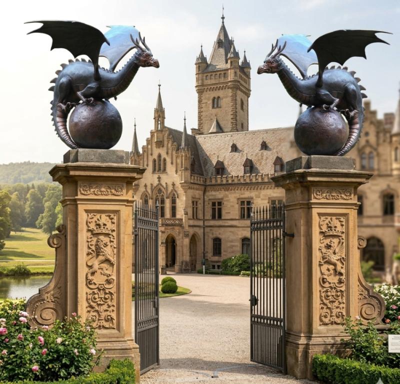 Drachen Torpfeiler Bronze Figur