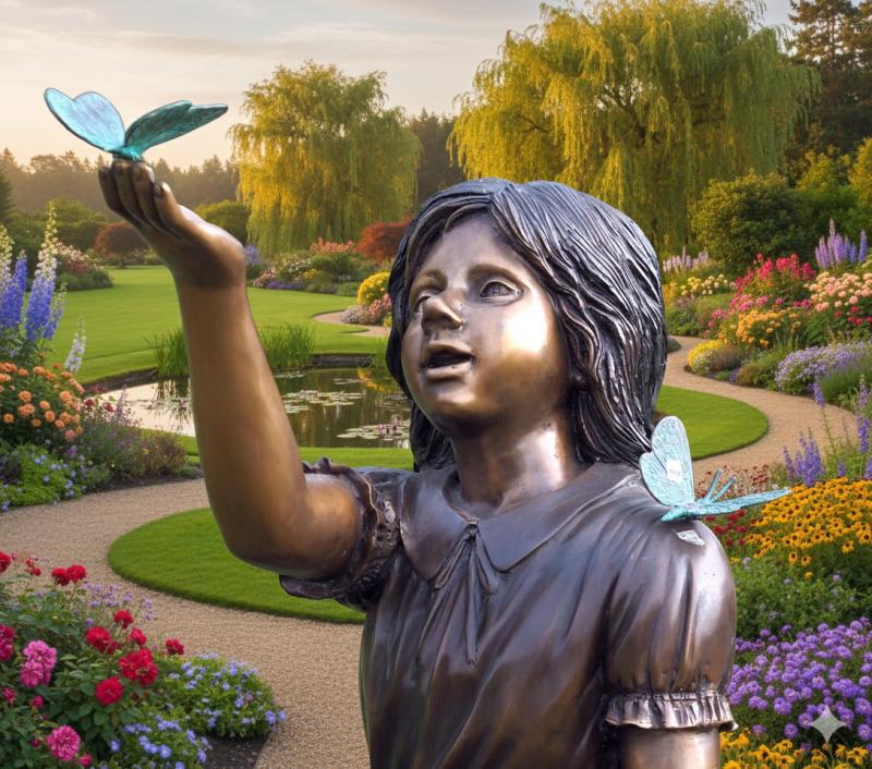Bronzefigur Mädchen mit Schmetterling