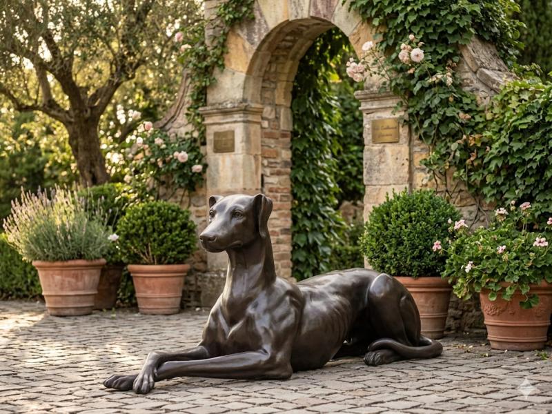 Bronzeskulptur „Lebensgroßer Windhund liegend“ 130cm