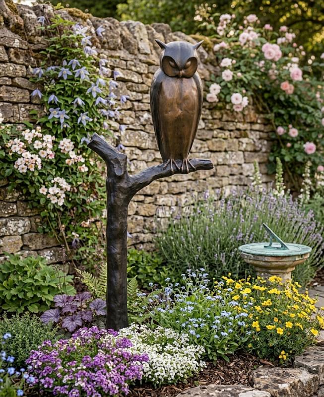 Bronzeskulptur Eule auf Baumstamm 171cm
