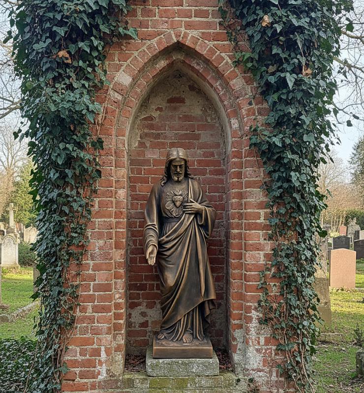 Jesus Christus Figur - Heiligstes Herz Jesu Steinfigur in Bronze Effekt Farben