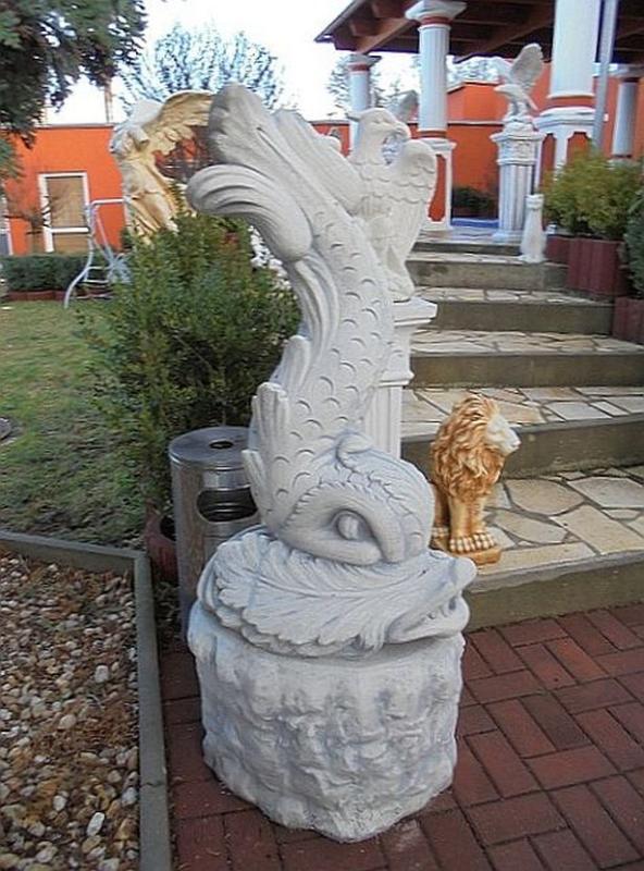 Triton Fisch Brunnenfigur Gartendekoration Welz Gartenteich Figur mit Sockel 146cm