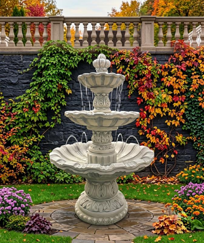 Gartenbrunnen Kaskadenbrunnen 3 Wasserschalen Kapitell Sockel Garten Springbrunnen 195cm