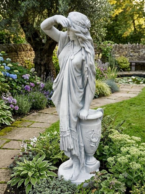 Gartenfigur Frau „Schau ins Land“ Klassische Steinguss-Skulptur für Garten Park und Terrasse 85cm