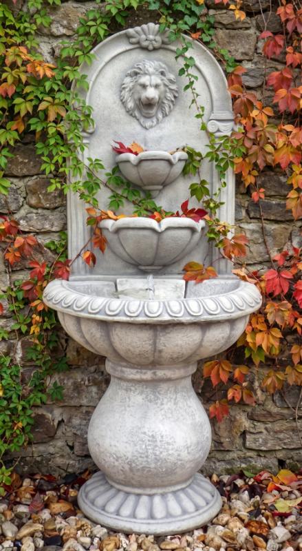 Löwenkopf Brunnen Zierbrunnen Gartenbrunnen Beton Steinguss 103cm