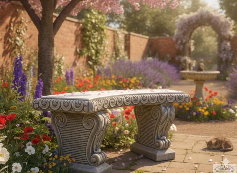 Gartenbank-Steinguss-halbrund