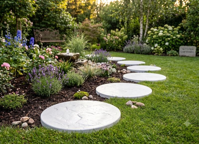 Runde Betonplatten 46cm Gartenweg Trittplatten Weißbeton Garten Trittstein Platten