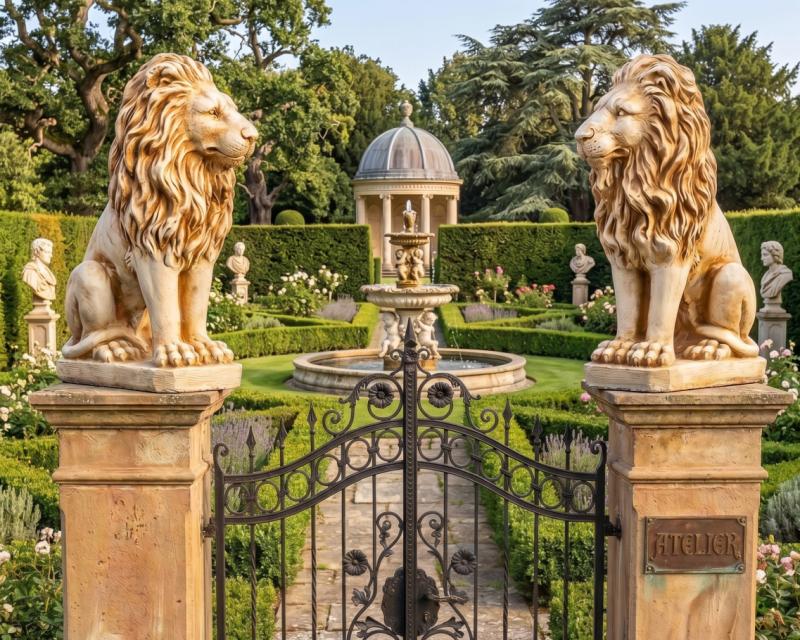 Löwen Gartenfigur Löwenpaar sitzend links rechts Löwenfigur 53cm