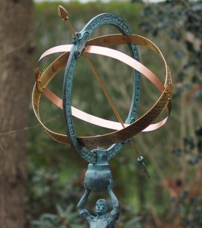 Handgefertigte Bronze Sonnenuhr Apollo mit edler Patina 70cm