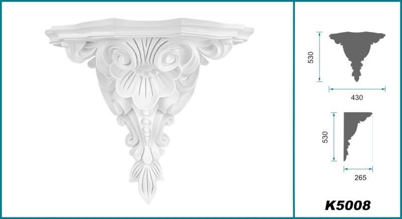 K5008 Florale Wandkonsole als schmuckvolle leichte Konsole aus Polyurethan Hartschaum 530x430mm