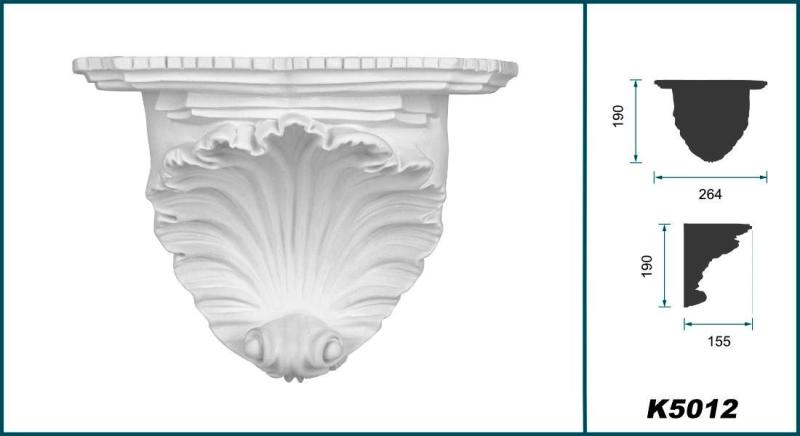 K5012 Muschel Wandkonsole als schmuckvolle leichte Konsole aus Polyurethan Hartschaum 190x265mm