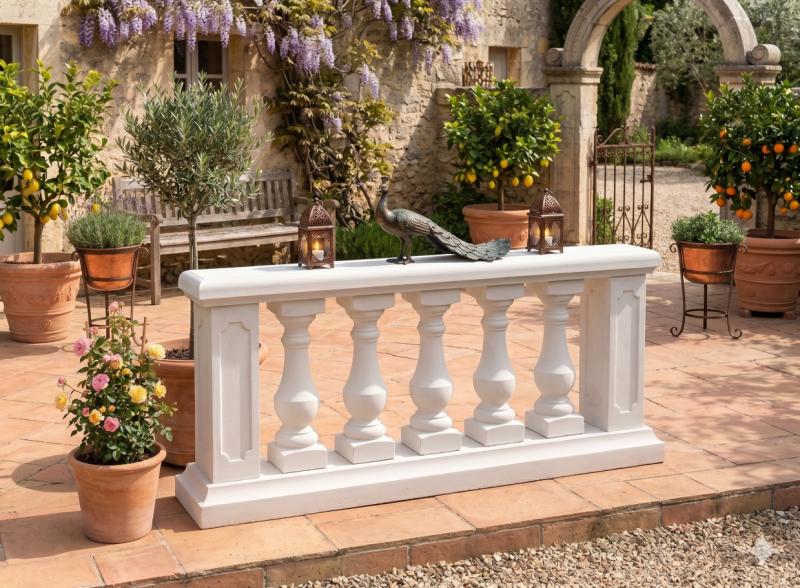 Balustrade Weißbeton 73cm hoch 125cm lang mit 5 Baluster Säulen keinen Pfeiler KP01003