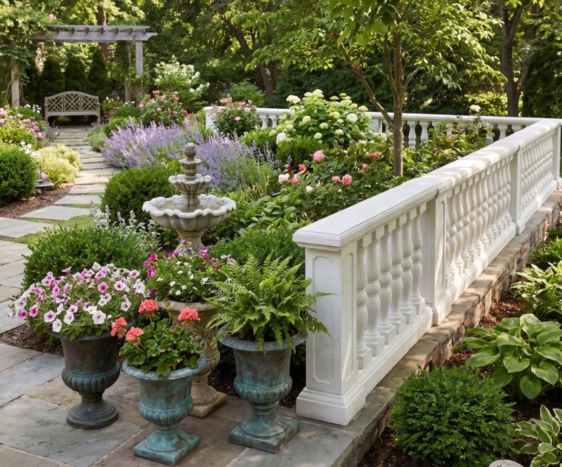 Balustrade Weißbeton 92cm hoch 125cm lang mit 5 Baluster Säulen