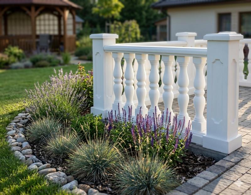 Balustrade Weißbeton 92cm hoch 125cm lang mit 5 Baluster Säulen