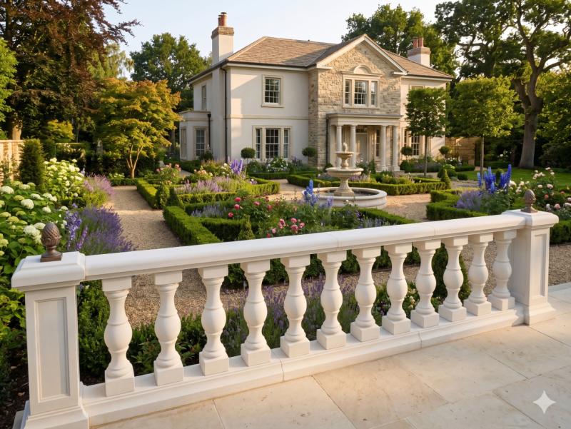 Balustrade Weißbeton 83cm hoch 125cm lang mit 5 Baluster Säulen keinen Pfeiler