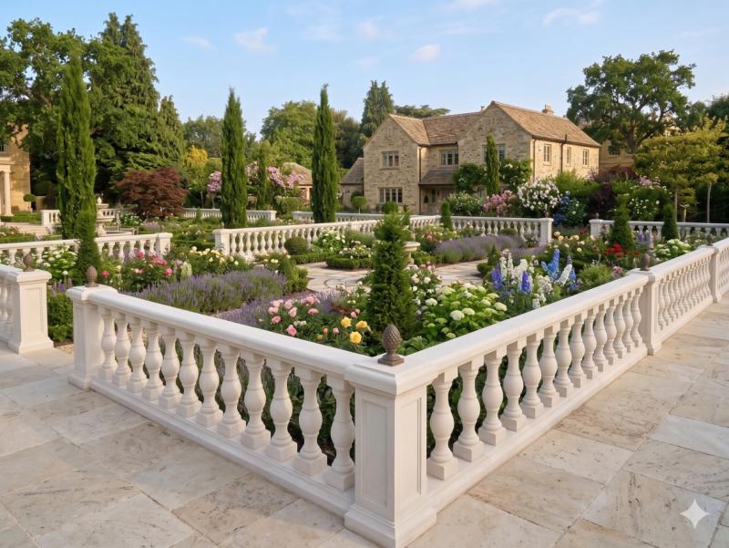 Balustrade Weißbeton 83cm hoch 125cm lang mit 5 Baluster Säulen keinen Pfeiler