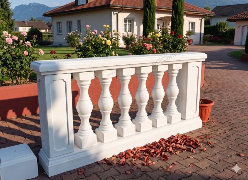 Balustrade Weißbeton 92cm hoch 125cm lang mit 5 Baluster Säulen