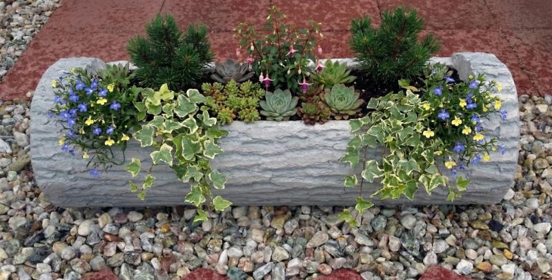 Blumen Pflanzkasten Baumstamm Design Pflanzgefäß Beton Steinguss 93cm