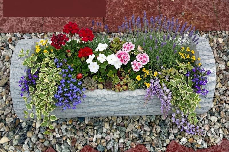 Blumen Pflanzkasten Baumstamm Design Pflanzgefäß Beton Steinguss 93cm