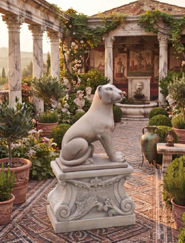 Panther Raubtier Katze Leopard Figur Rechtsblick Gartendekoration Skulpturen mit Sockel