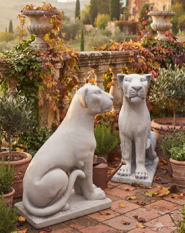Gartenfigurern Leoparden Katzen Steinfiguren