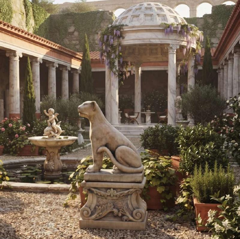 Panther Raubtier Katze Leopard Figur Linksblick Gartendekoration mit Sockel