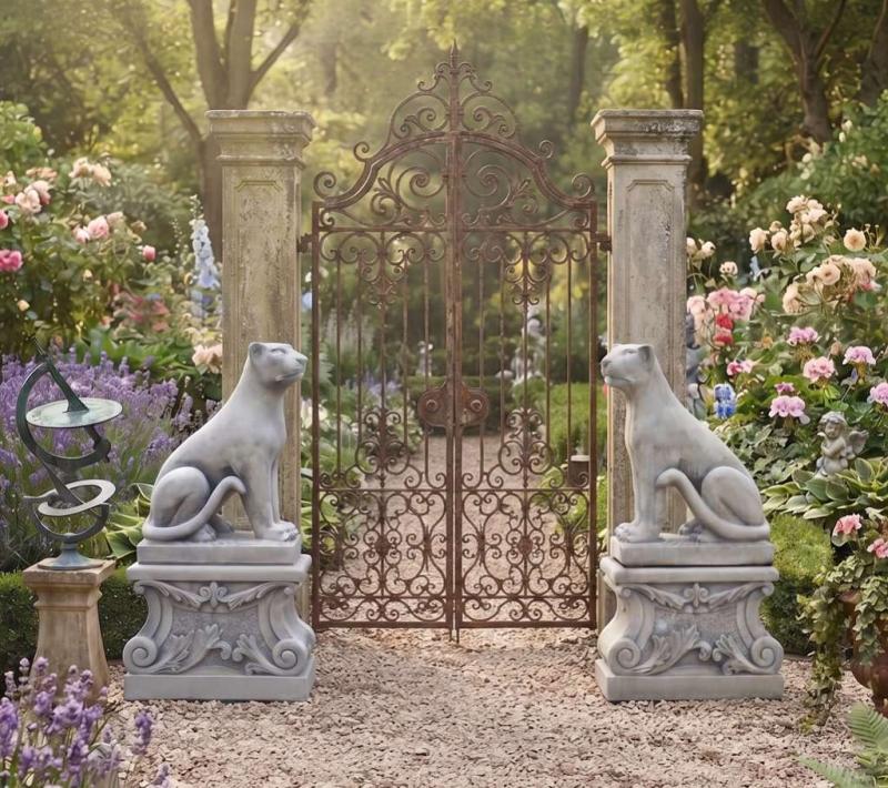Panther Raubtier Katzen Leopard Figuren Gartendekoration Skulpturen mit Sockel