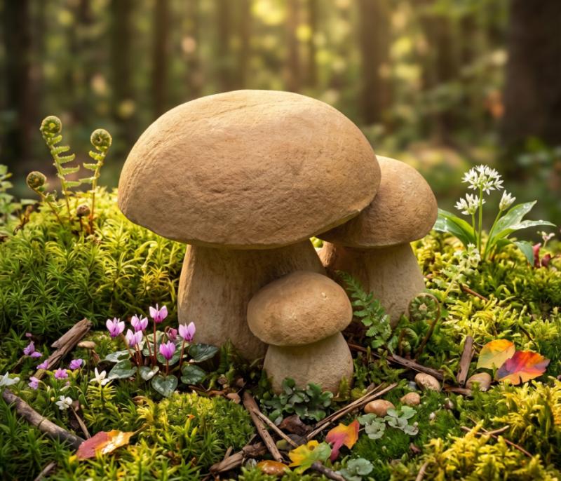 Steinfigur Pilzgruppe Park & Gartendekoration Steinpilze aus Beton Steinguss