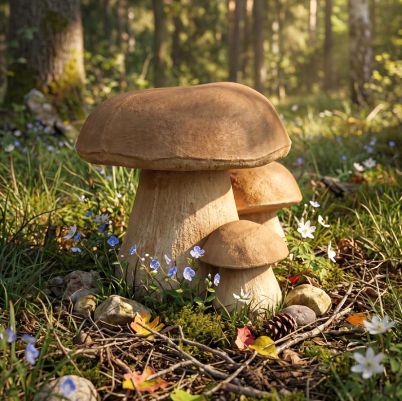 Steinfigur Pilzgruppe Park & Gartendekoration Steinpilze Waldpilze aus Beton