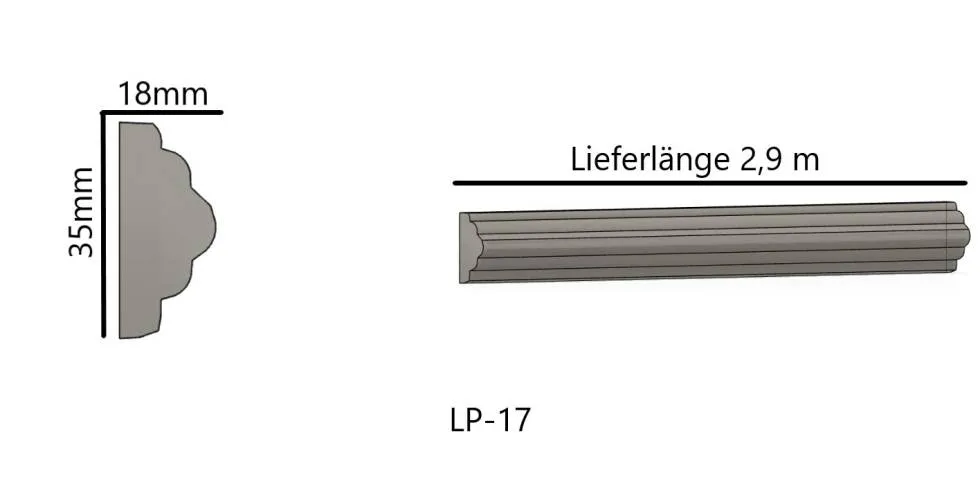 LP-17 Gipsstuck Zierleiste 35x18mm Stuckleiste Rillenstrucktur Decken Wand Leiste 290cm