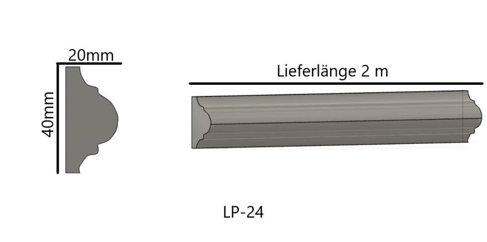 LP-24 Gipsstuck Profil 40x20mm flaches Gipsprofil für Wand- und Deckenspiegel Rahmen 200cm