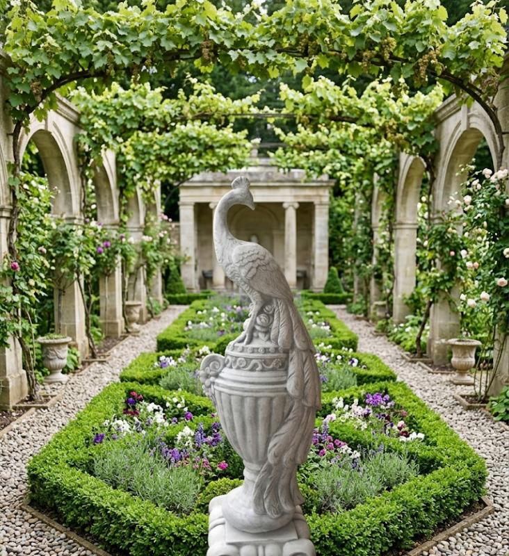 Steinfigur Pfau Statue auf Vase Steinguss Gartendekoration Gartenfigur Skulptur 110cm