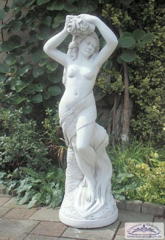 Gartenfigur Frau mit Blumenbukett im Haar Frauenskulptur Beton 130cm