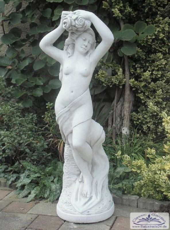 Gartenfigur Frau mit Blumenbukett im Haar Frauenskulptur Beton 130cm