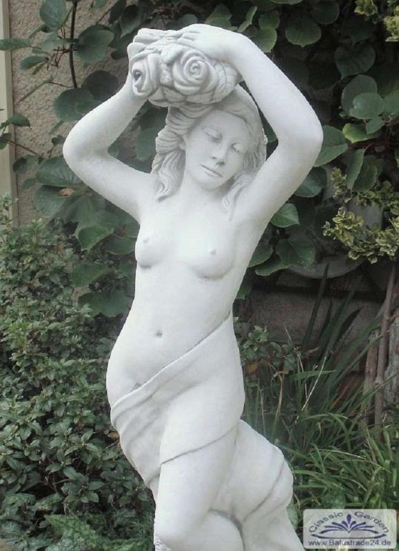 Gartenfigur Frau mit Blumenbukett im Haar Frauenskulptur Beton 130cm