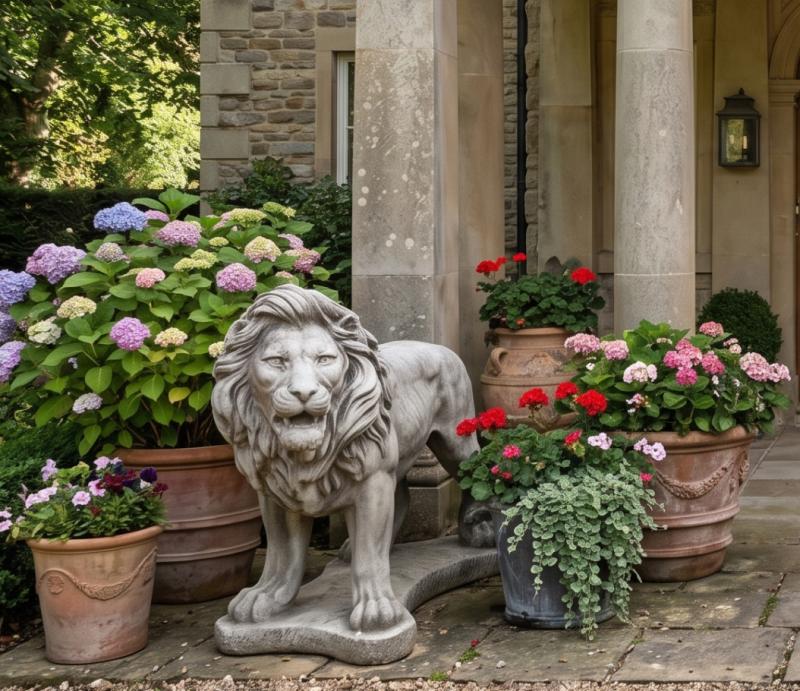 Stehende Löwen Gartenfigur Löwenfigur Torlöwen Beton Steinfigur 75cm 90cm lang
