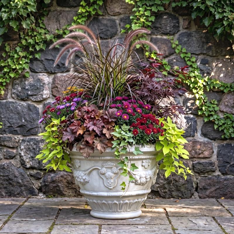 XL Pflanzkübel mit Blumenranke und Wappen Blumenkübel Beton Steinguss 52cm 82kg