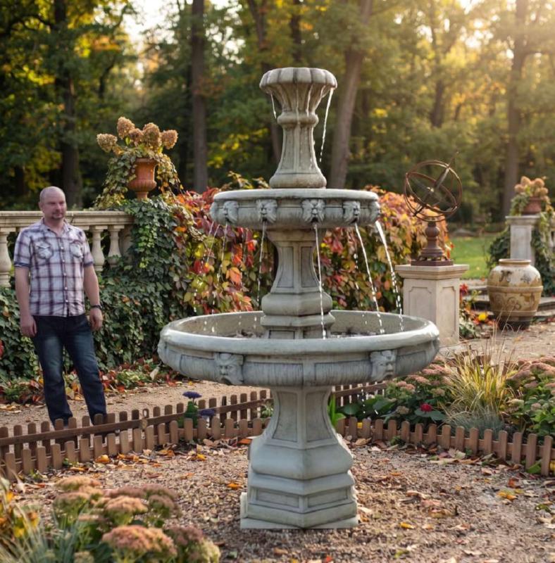 Garten Kaskadenbrunnen 2 Wasserschalen Springbrunnen Steinguss 170cm