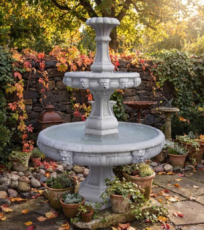 Garten Kaskadenbrunnen 2 Wasserschalen Springbrunnen Steinguss 170cm