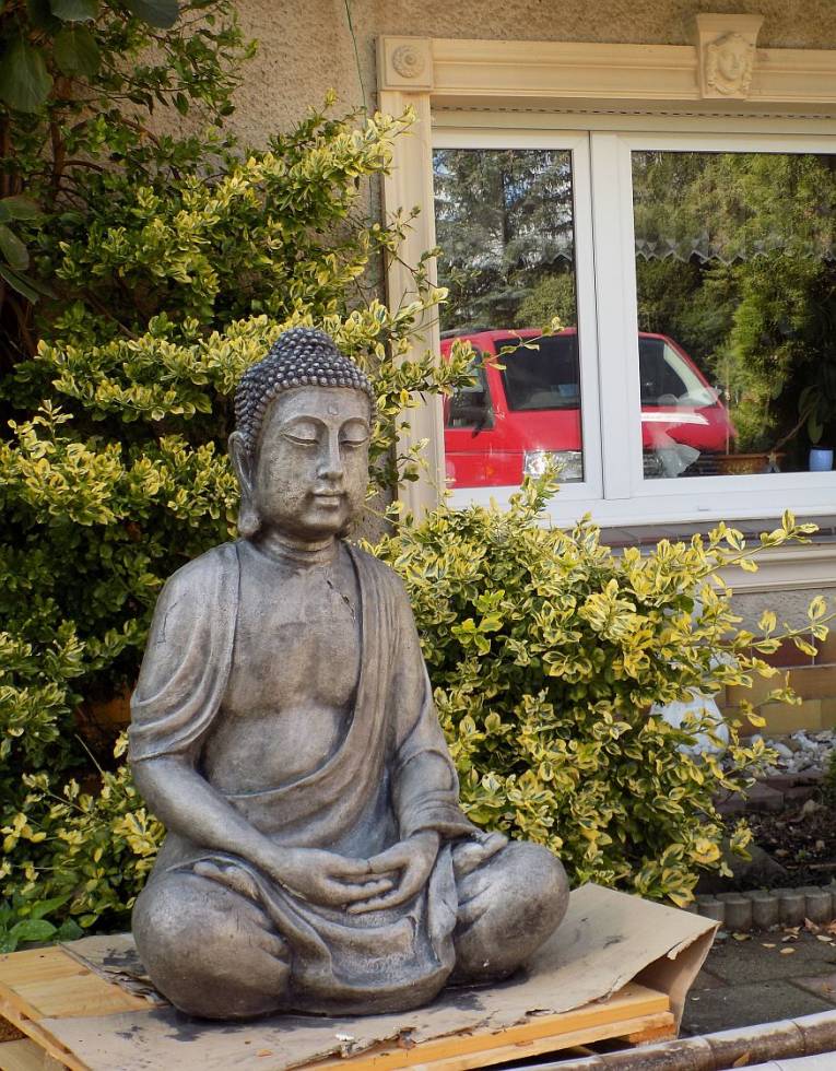 XXL Buddha Steinfigur anthrazit