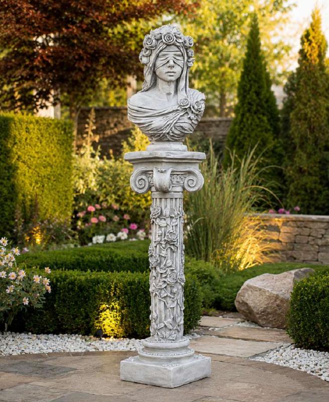 Frauen Skulptur Büste mit Säule Beton Steinfigur Gartendekoraion 130cm 87kg