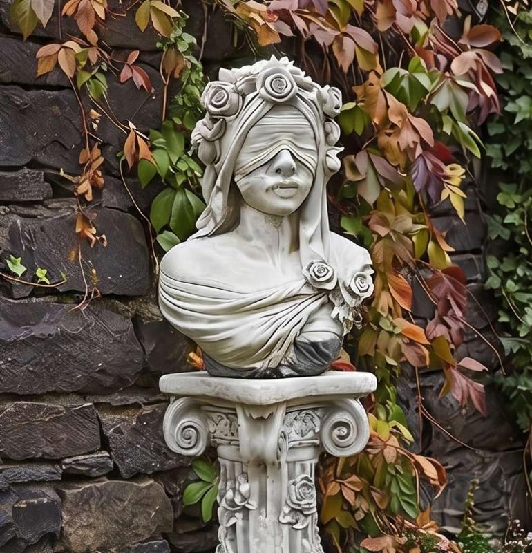 Frauen Skulptur Büste mit Säule Beton Steinfigur Gartendekoraion 130cm 87kg